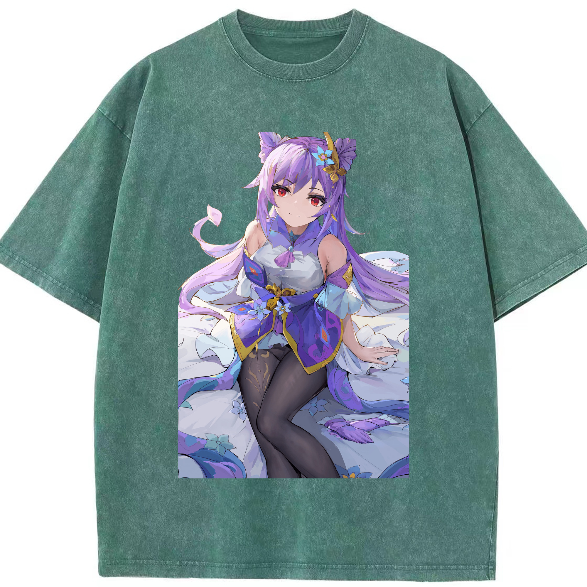 げんし神 刻晴 こくせい genshin Kokusei 綿100% ヴィンテージ風 半袖Tシャツ（フロントプリント）